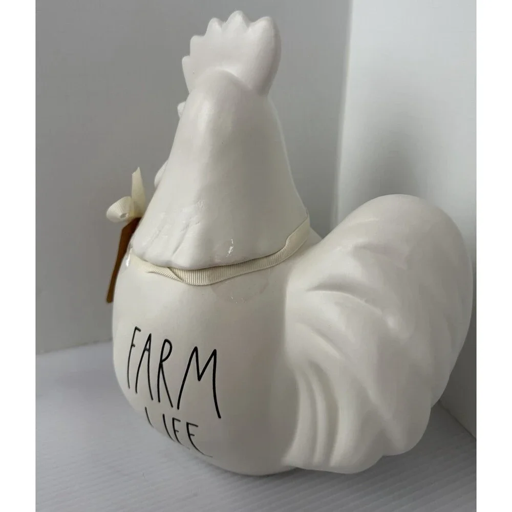 Rae Dunn FARM LIFE Rooster Figure Canister Jar Rustic Kitchen Decor 10” Chicken